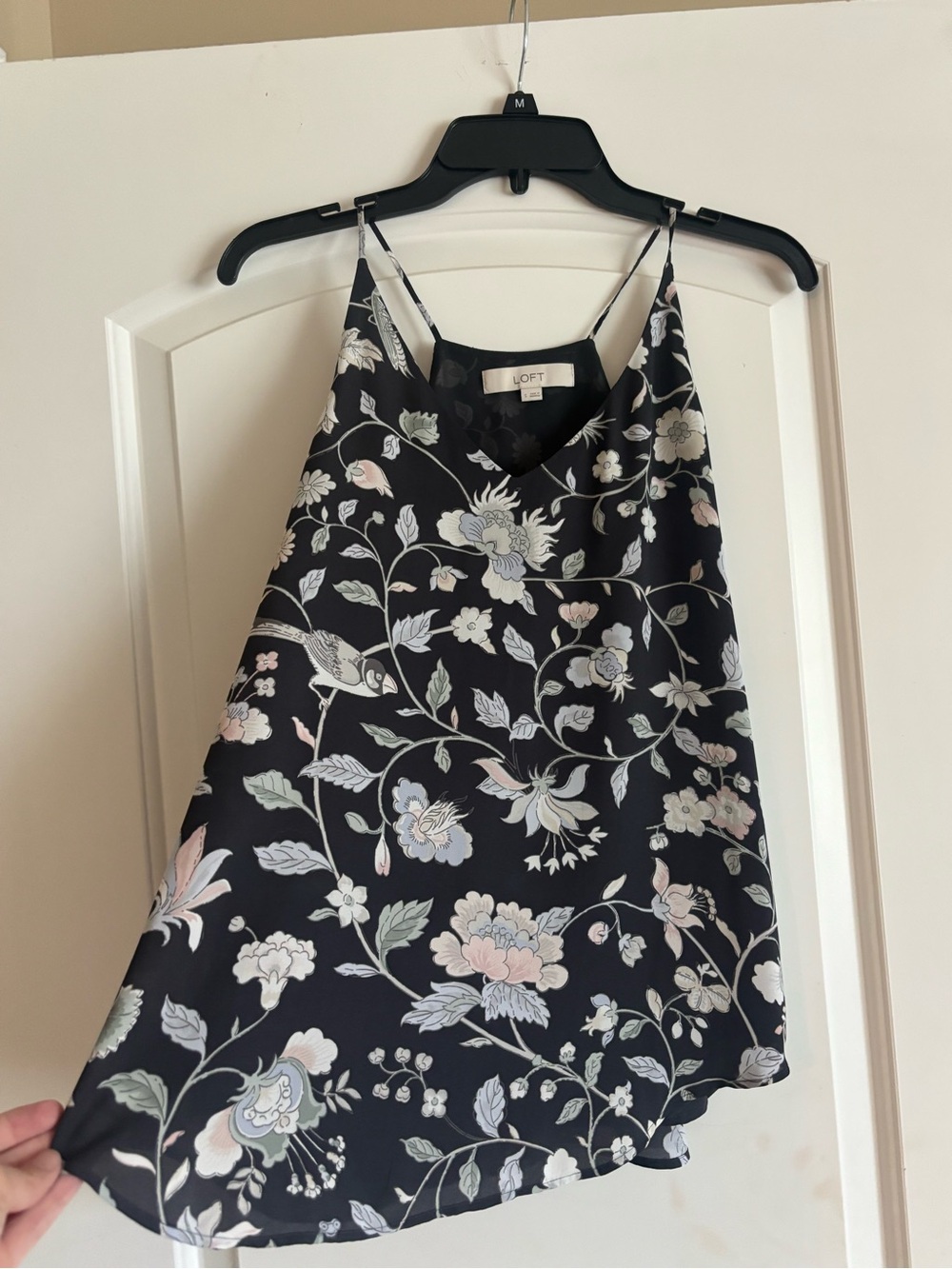LOFT Black Floral Spraid-strap Camisole with Pastel Blooms